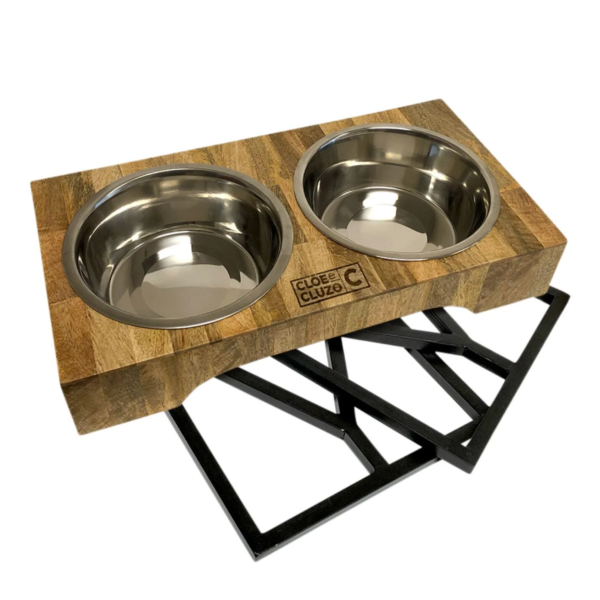 Cloe e Cluzo - Gamelle double en acier inoxydable et bois de manguier | Chien