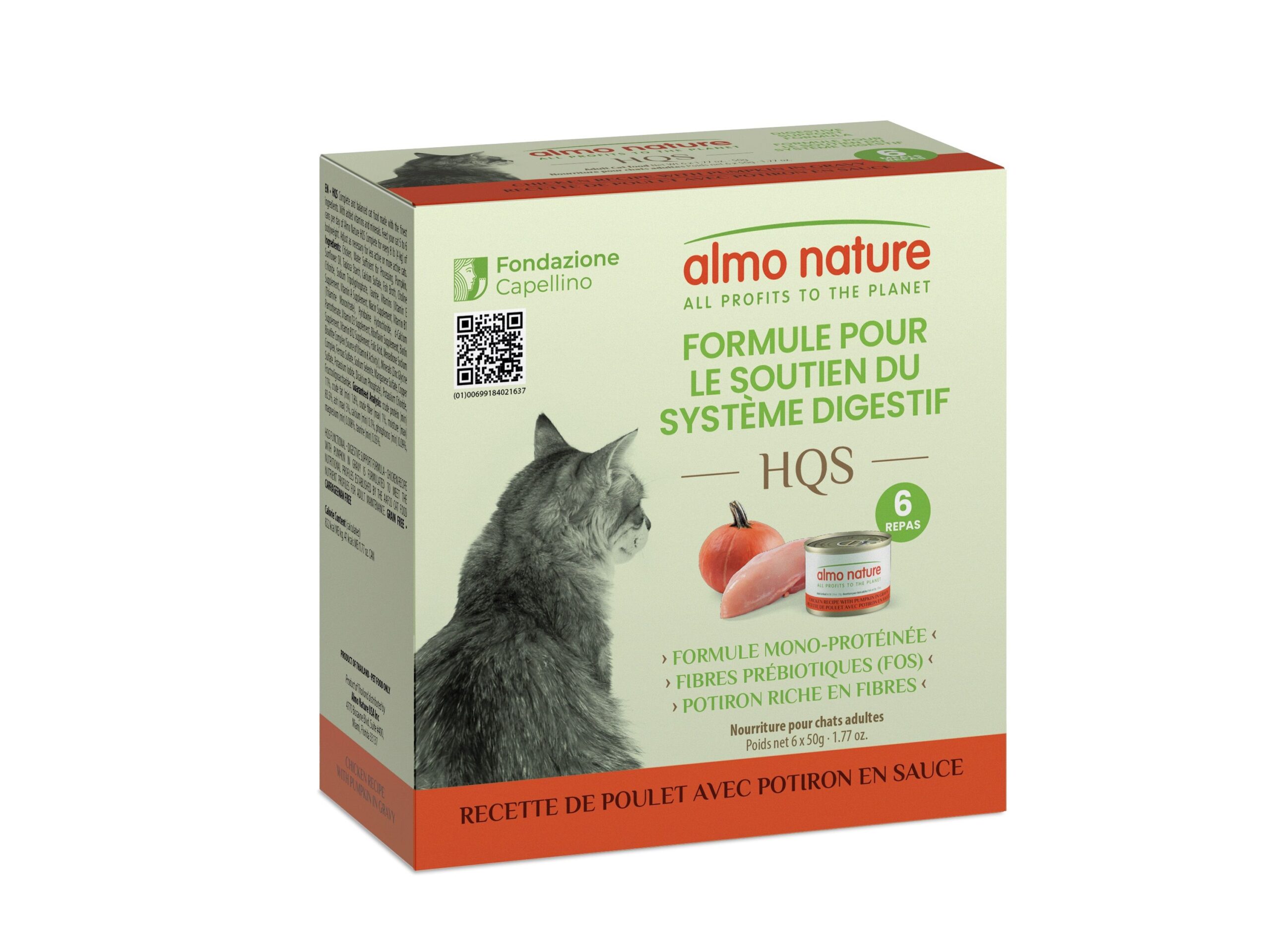 Almo Nature Hqs - Formule Chat Soutien Digestif - Recette De Poulet et potiron En Sauce 4 Boîtes De 6 x 50gr