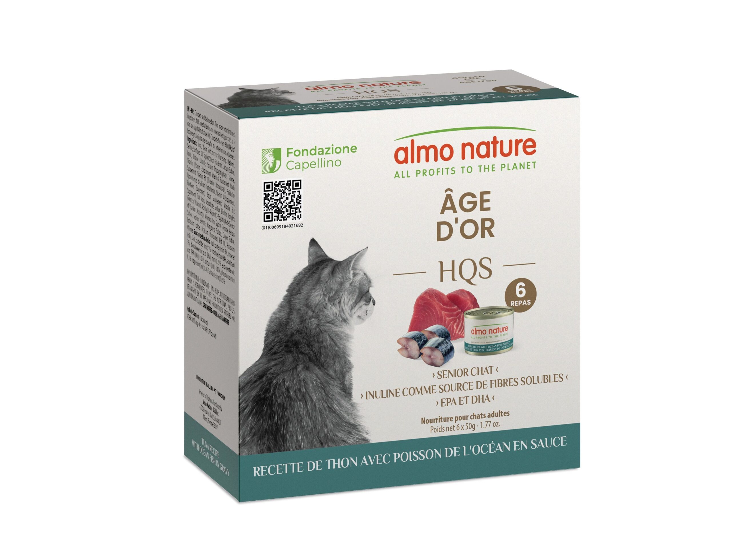 Almo Nature Hqs - Formule Chat âge D'or Digestif - Recette De Thon Avec Poisson De L'océan En Sauce | Boîte de 6 x 50gr
