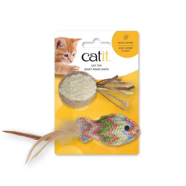 Catit - Jouet pour chats | Poisson tissé en paille et balle en ratine