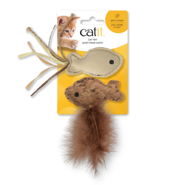 Catit - Jouet pour chats | Poissons avec raphia et plumes- Paquet de 2