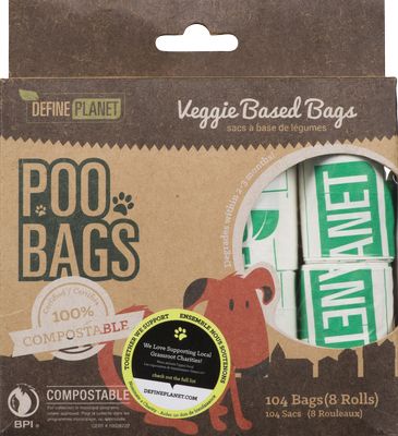 Define Planet - Recharge de 8 rouleaux de 13 "poop Bags" compostables "veggie" - 104 Sacs