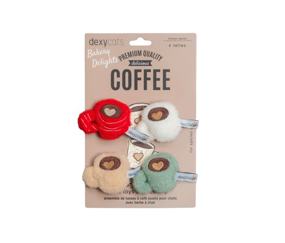 Dexypaws - Jouet en peluche pour chat | Ensemble de 4 tasses à café