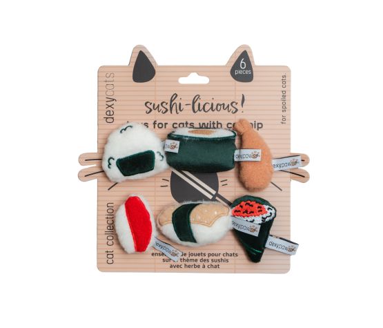 Dexypaws - Jouet en peluche pour chat | Ensemble de 6 jouets sur le thème des sushis