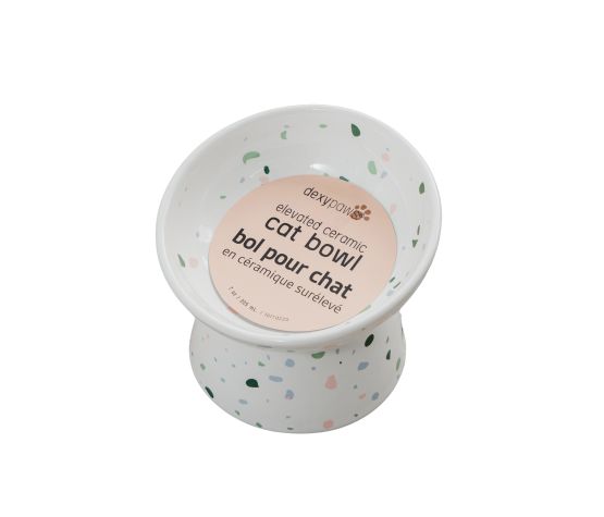 Dexypaws - Bol surélevé en céramique pour chat 8.8oz | Terrazzo