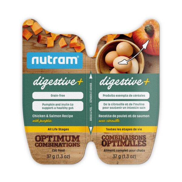 Nutram Combinaisons Optimales Digestive+ Chat Poulet, Saumon & Citrouille, Sans Grains - Pqt (2.6oz) PRODUIT DISCONTINUÉ