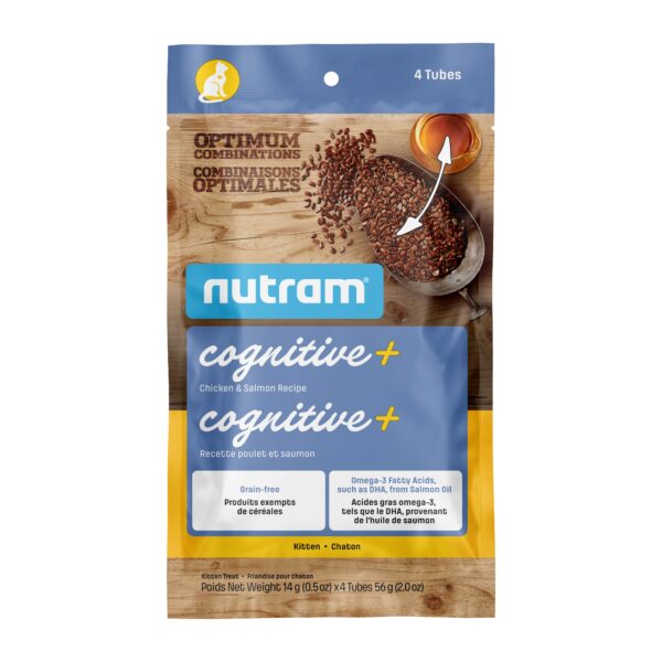 Nutram Combinaisons Optimales Cognitive+ Chaton Poulet & Saumon, Sans Grains - Pqt De 4 Tubes (2oz)