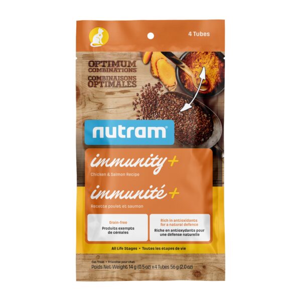 Nutram Combinaisons Optimales Immunité+ Chat Poulet & Saumon, Sans Grains - Pqt De 4 Tubes (2oz)