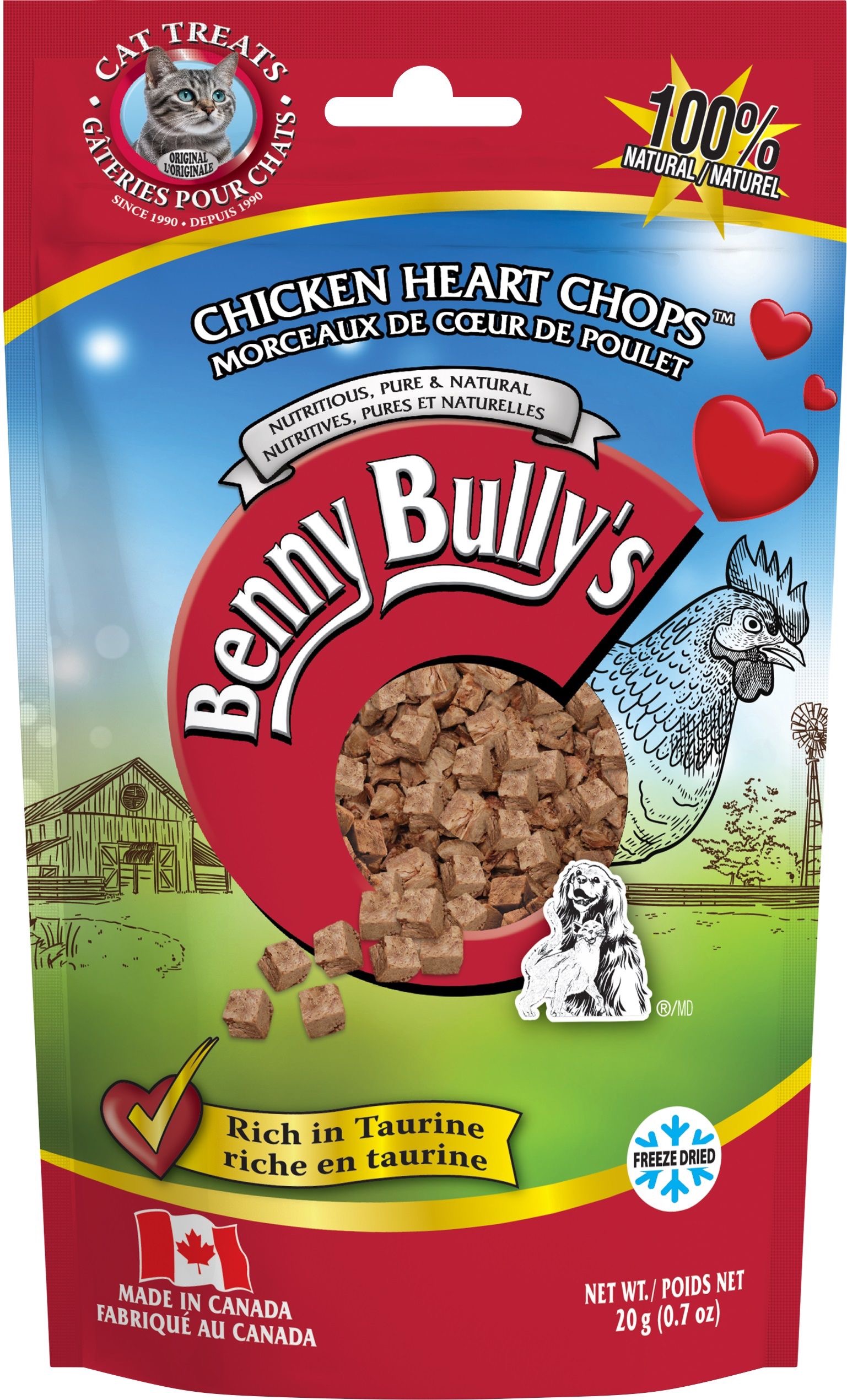 Benny Bully’s | Gâteries lyophilisées pour chien et chat | Morceaux de coeur de poulet - 20 gr