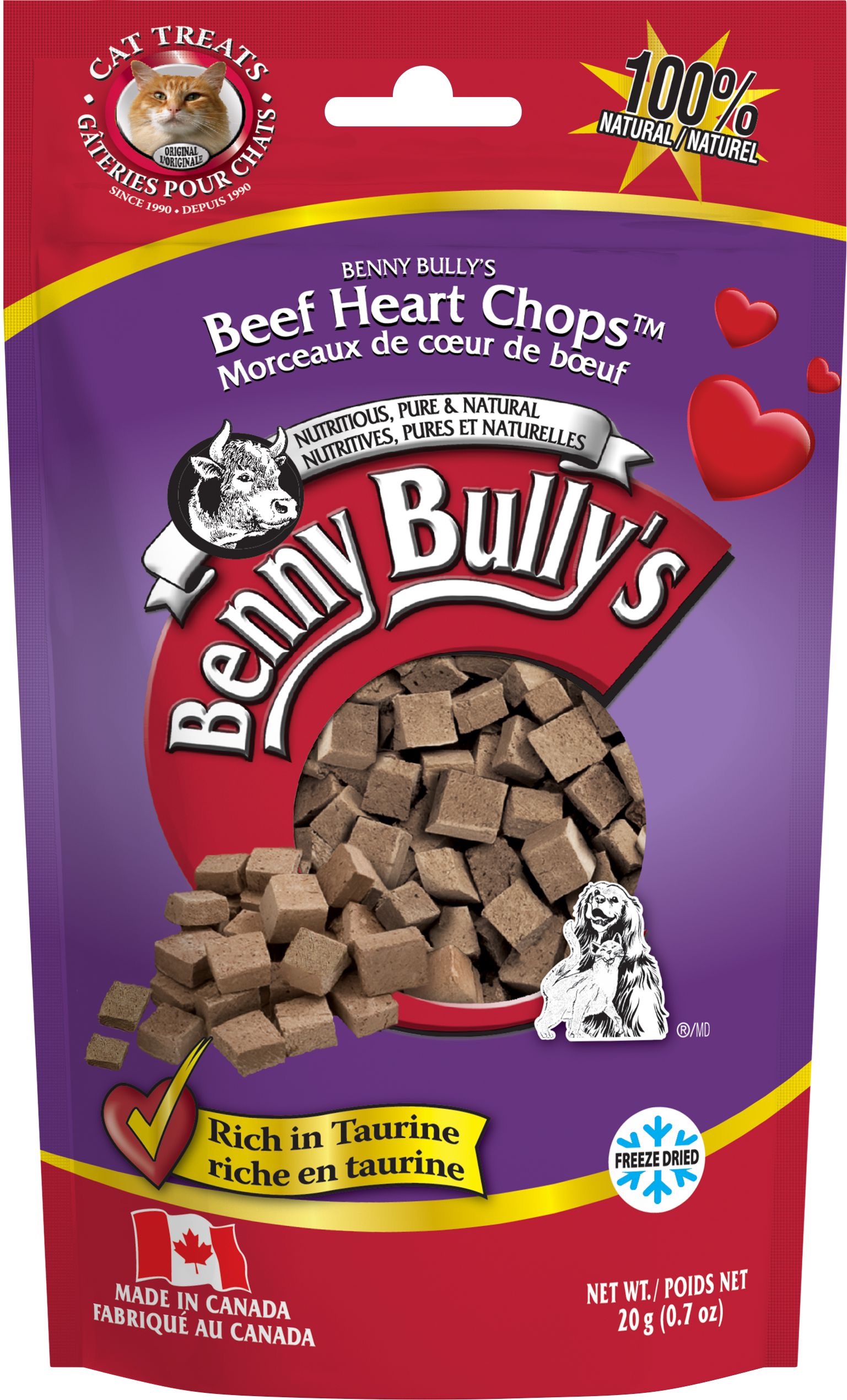 Benny Bully’s | Gâteries lyophilisées pour chien et chat | Morceaux de coeur de boeuf - 20 gr