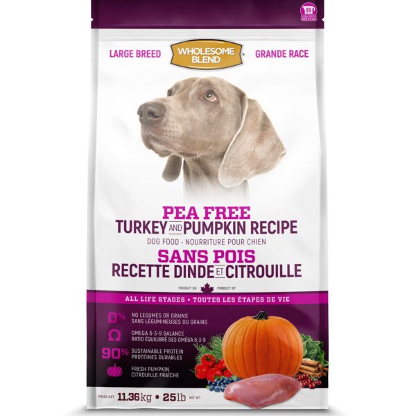 Wholesome Blend - Nourriture pour chien Grande Race | Sans pois - Dinde et citrouille - 11.36kg (25 lbs)