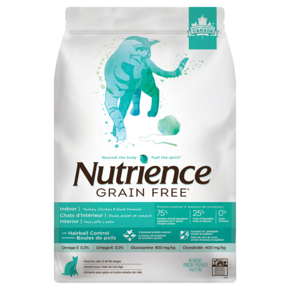 Nutrience Sans grains pour chat d’intérieur dinde, poulet et canard, 5 kg (11 lbs)
