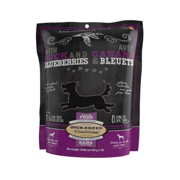 Oven Baked Tradition Gâteries Pour Chien, Sans Grains, Biscuits Canard et bleuets 454g