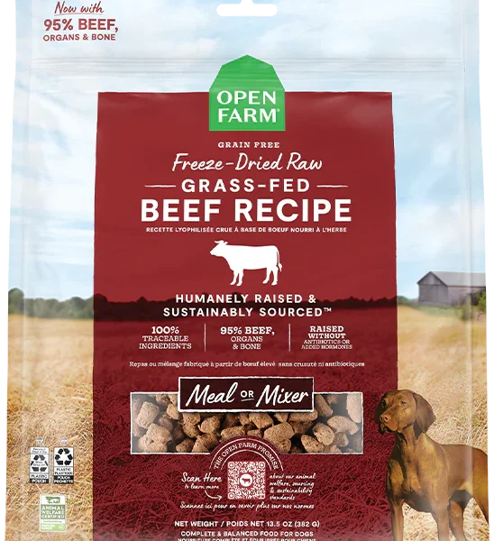 Open Farm - Repas ou garniture lyophilisée crue | Boeuf nourrit à l'herbe