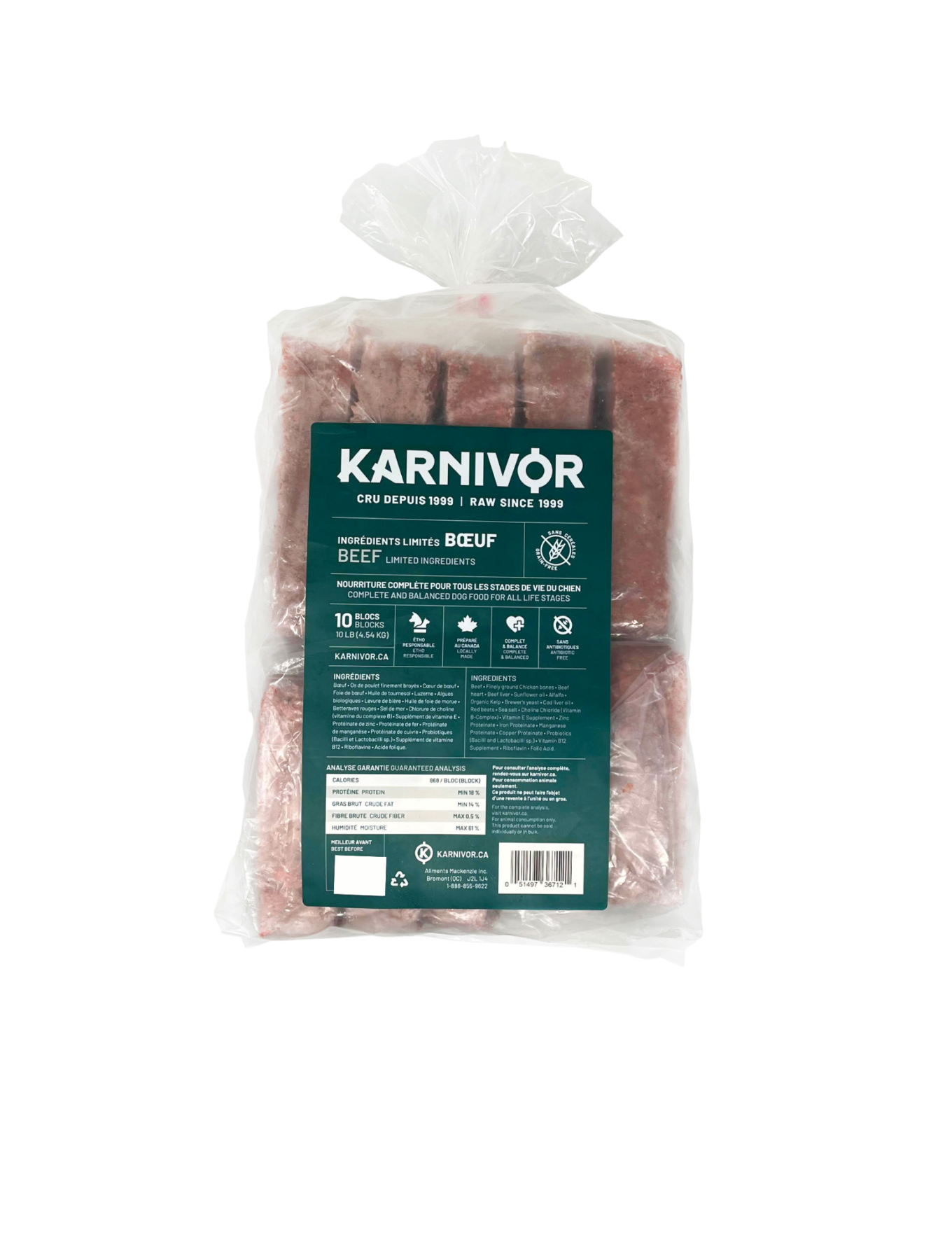 Karnivor - Nourriture crue pour chien | Ingrédients limités Boeuf - 10 lbs
