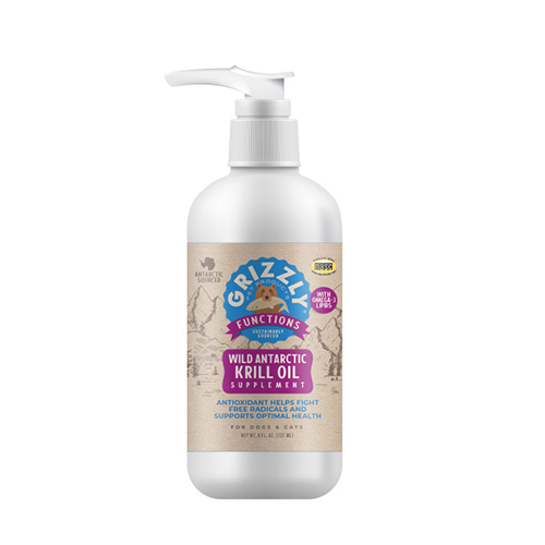 Grizzly Pet Products - Huile de krill sauvage de l'Antartique | Chat et chien - 8 oz