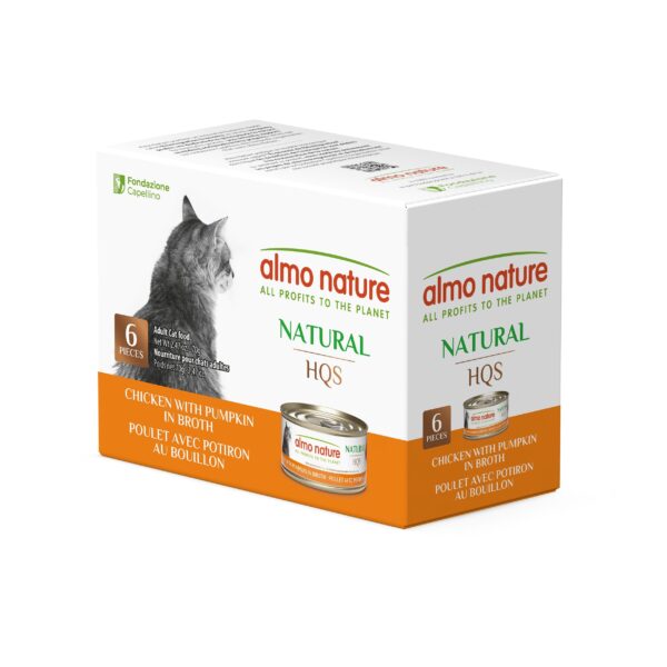 Almo Nature | Hqs Natural "multipack" Pour Chat - Poulet Avec Potiron Au Bouillon|  Boîte De 6x70gr