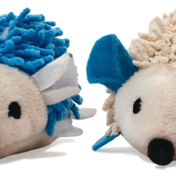 Bud'z Jouet Pour Chat, Avec Pochette Et Herbe à Chat Insérée - Duo De Hérissons, Bleu Et Beige 10cm