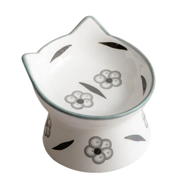 Dexypaws Bol Surélevé En Céramique Pour Chat 7oz - Blanc Avec Imprimé De Fleurs Blanches & Noires