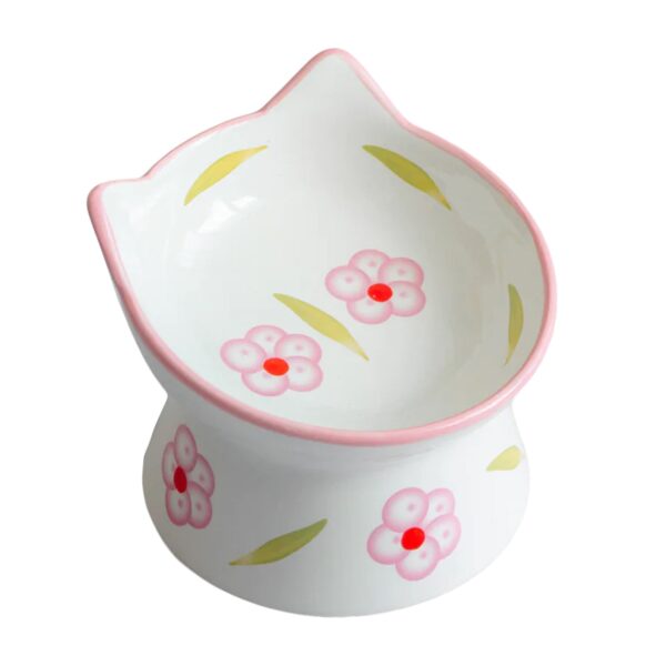 Dexypaws Bol Surélevé En Céramique Pour Chat 7oz - Blanc Avec Imprimé De Fleurs Blanches & Roses