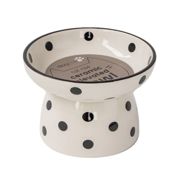 Dexypaws Bol Surélevé En Céramique Pour Chat 8,7oz - Blanc Avec Imprimé De Pois Noirs