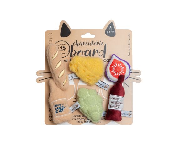 Dexypaws - Jouet en peluche pour chat | Ensemble de 6 jouets sur le thème du vin, fromage et raisin