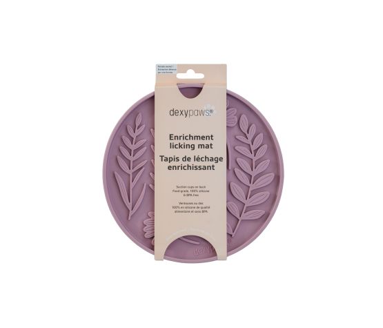 Dexypaws - Tapis De Léchage Stimulant En Forme De Cercle Et Motifs De Feuillage | Rose Poudré