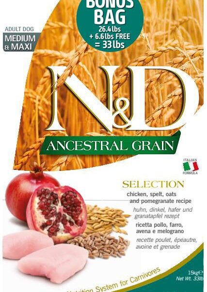 Farmina N&D Select grains ancestraux pour chien | Pomme et grenade - Moyen / Grande race - 33lbs
