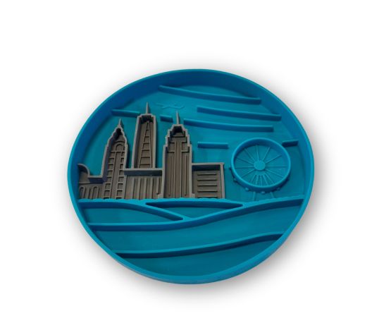 Messy Mutts - Bol d'alimentation en silicone | Bleu à motif de ville