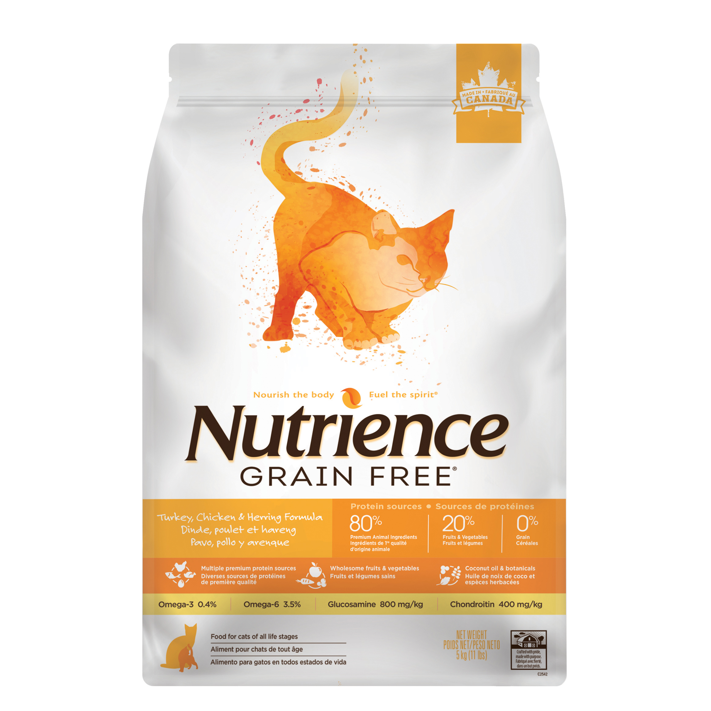 Nutrience Sans grains pour chats - Dinde, poulet et hareng 5 kg (11lbs)