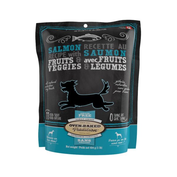 Oven Baked Tradition Gâteries Pour Chien, Sans Grains, Biscuits Saumon, fruits et légumes 454g
