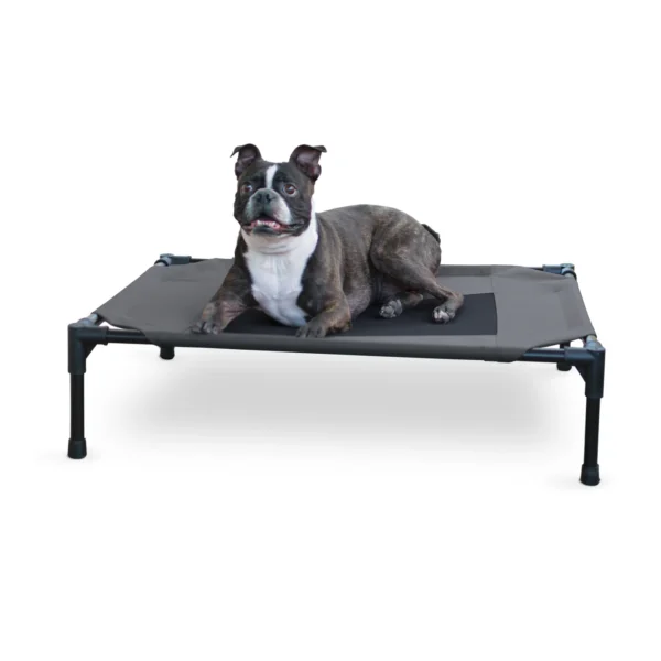 K&H - Lit surélevé pour animaux | Petit - Noir et gris - 17" x 22" x 7"