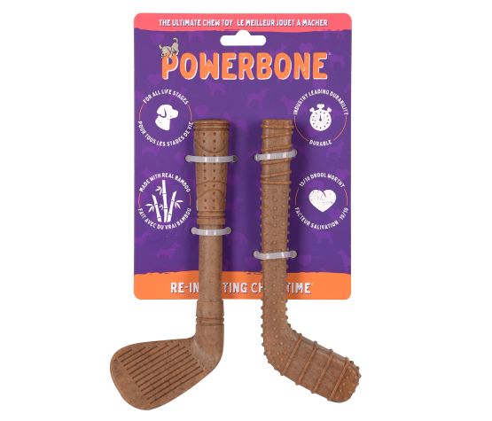 Powerbone Jouet à Mâcher Pour Chien, Nylon & Bambou - Duo Mini Bâtons De Golf Et De Hockey 7"