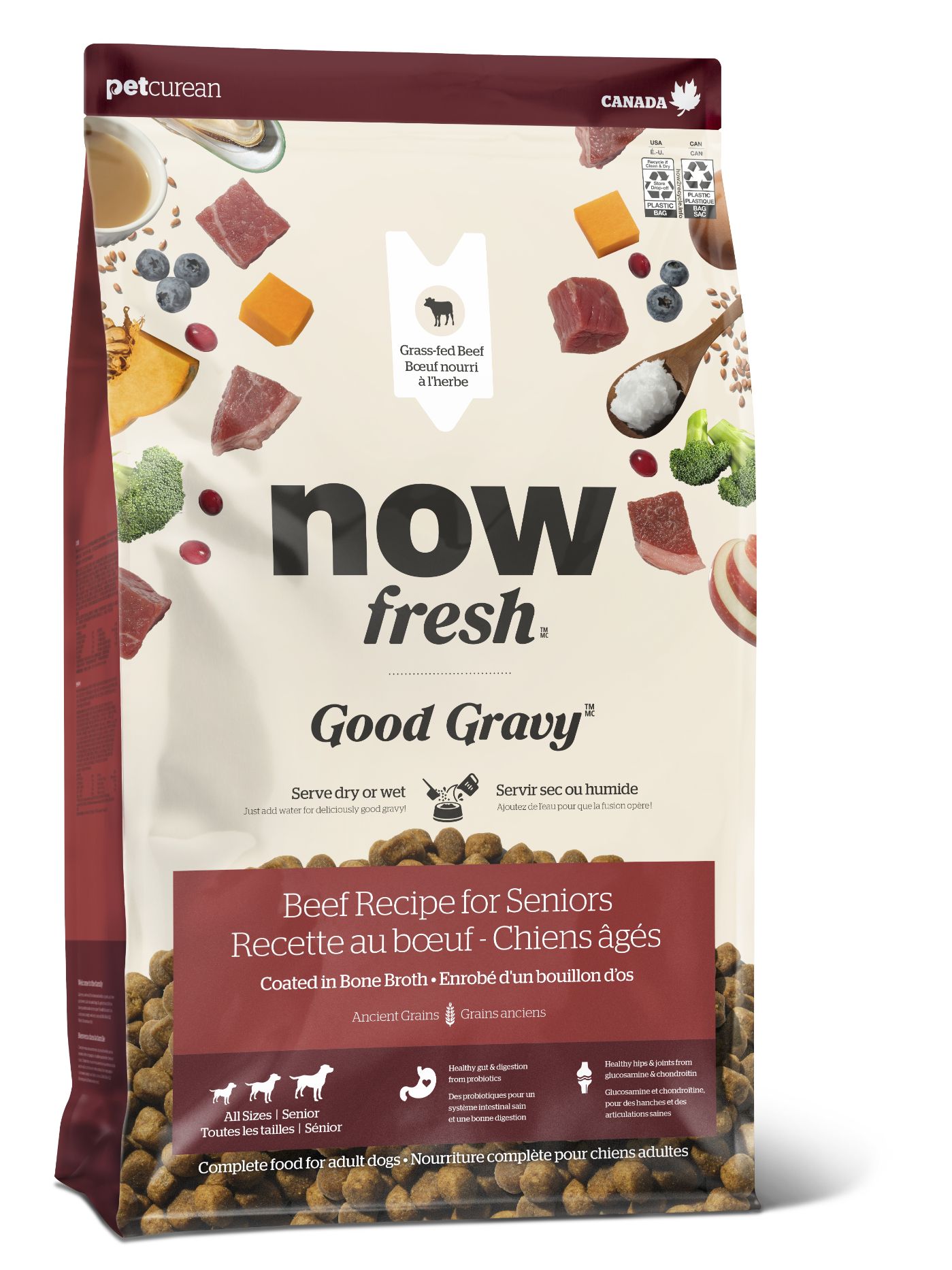Petcurean Now Fresh - Good Gravy aux grains anciens pour chien âgé| Boeuf