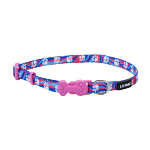 Li'l Pals - Collier ajustable pour petit chiens 8'' à 12'' | Rose et bleu avec pattes