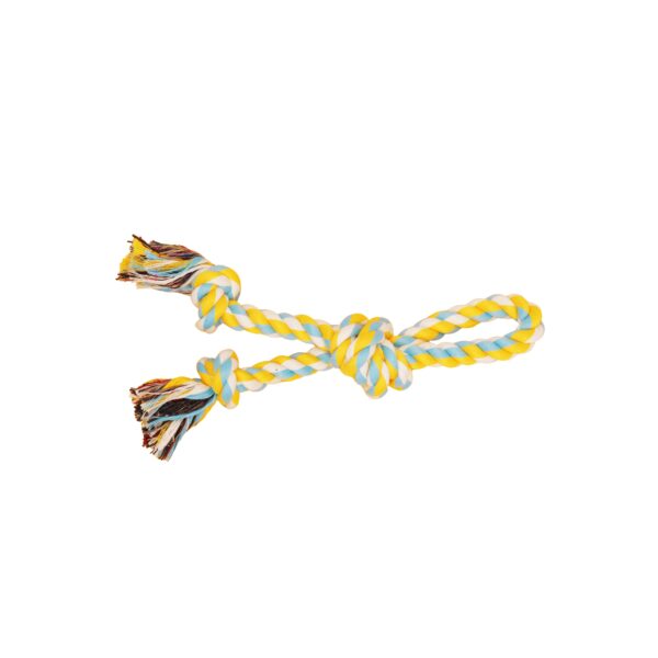 Bud'z - Jouet De Corde Pour Chien, Double Avec 3 Noeuds - Bleu Ciel Et Jaune 29cm